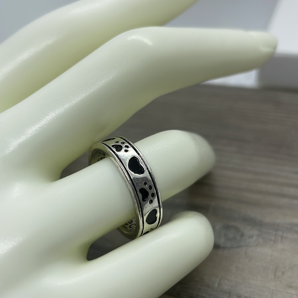 Dog Paw Print Silver Band Ring - Picture 9 of 13